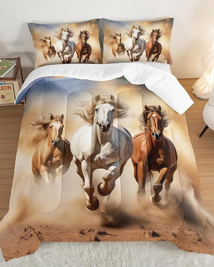 Pentium Horse Print Bedding Comforter Set Full Size for Teens,Farm Animal Pattern Bedding Set for Boys Girls Room Horse Decor,Desert Theme Bedding Set with 2 Pillowcases.