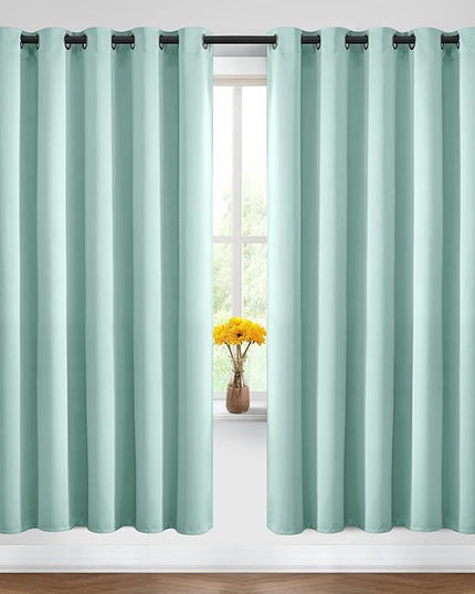 Yakamok Blackout Curtains Room Darkening Thermal Insulated Window Panels,Solid Grommet Top Drapes for Bedroom/Living Room(62Wx72L, Aqua, 2 Panels)