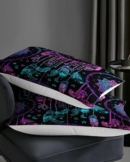 AILONEN Dreamcatcher Comforter Set Queen Size, Purple Feather Print Duvet Set,Bohemian Mandala Bedding Set for Boys Girls,Galaxy Dream Catcher Duvet Set 3 Pieces, 1 Quilt and 2 Pillowcases