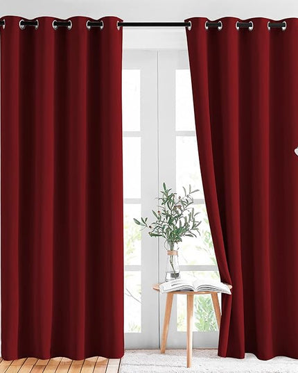 NICETOWN Burgundy Blackout Curtains Grommet - Home Decorations Thermal Insulated Solid Grommet Top Blackout Living Room Panels/Drapes for Gift (One Pair, 52 x 84-Inch, Red)