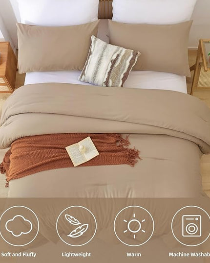 ROSGONIA Twin/Twin XL Comforter Set for Girls Boys Taupe Brown, 1 Tan Comforter & 1 Pillowcase, All Season Kids Comforter Lightweight Dorm Bedding
