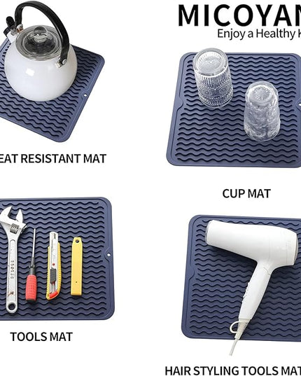 Silicone Dish Drying Mat for Multiple Usage,Easy clean,Eco-friendly,Heat-resistant Silicone Mat for Kitchen Counter or Sink,Refrigerator or Drawer liner Navy Blue M 12 inches x 12 inches