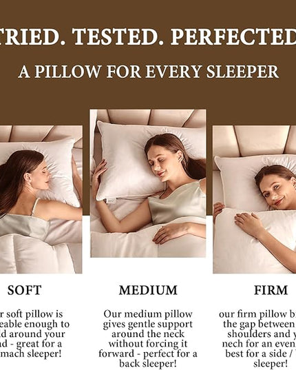BHZ Goose Down Feather Pillows Queen Size Set of 2, Hotel Collection Bed Pillows for Sleeping Medium Firm Soft Support Pillow for Side and Back Sleepers with 100% Cotton Fabric
