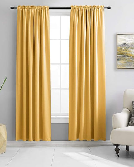 DONREN Gold Yellow Blackout Thermal Insulated Curtain Panels for Bedroom - 2 Panels 84 Inch Length Curtains Room Darkening Rod Pocket Curtain Drapes(52 Wide x 84 Inches Long)