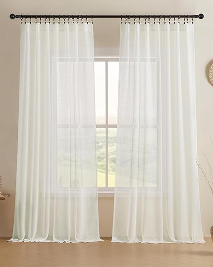 Joydeco Sheer Curtains 108 Inches Long, Cream Curtains for Living Room 2 Panels Set, Ivory Curtains Window Privacy Assured with Light Filtering(W52 x L108 Inch,Ivory)