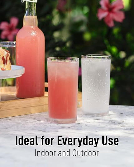 Zulay Kitchen Acrylic Glasses Drinkware - 12 Piece Unbreakable Plastic Tumblers - BPA-Free, Reusable Plastic Drinking Glasses for Home & Outdoors - Stackable, Lead-Free & Dishwasher Safe - (16 oz)
