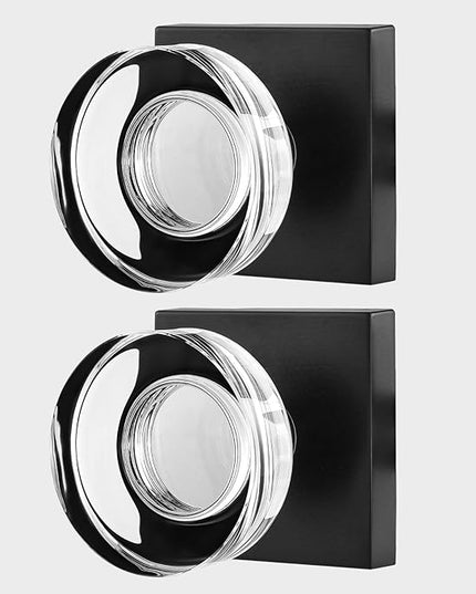 2 Pack Crystal Glass Dummy Door Knobs Interior, Matte Black Dummy Door Handles Interior for Closet and Hall