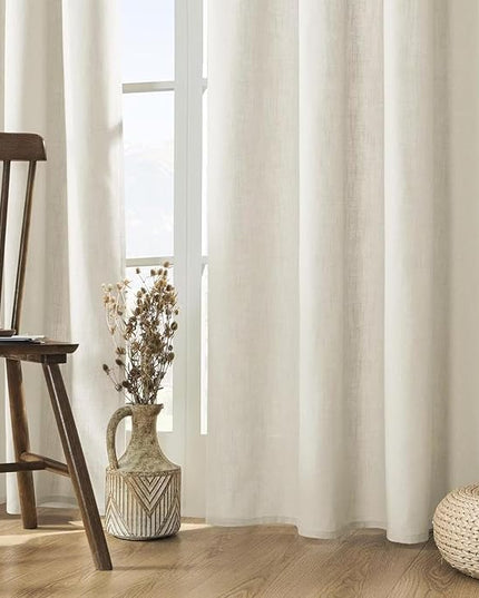 Joydeco Custom Linen Curtains for Living Room, Semi-Sheer Curtain 1 Panel Light Filtering Rod Pocket Back Tab (Off-White, Custom Size)