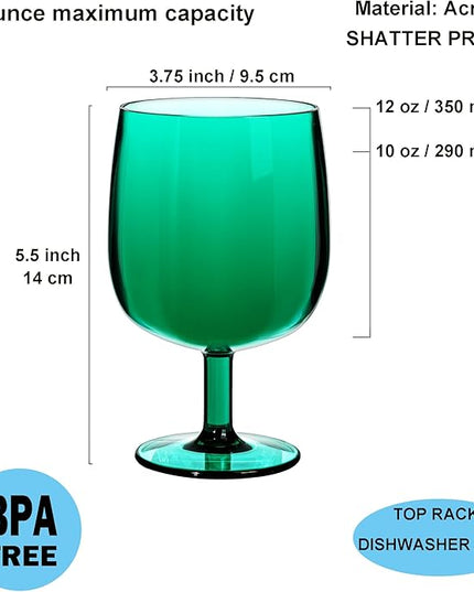 KX-WARE Classic Acrylic All-Purpose Wine Glasses, 12-ounce Plastic Stem Wine Glasses, set of 8 Multicolor