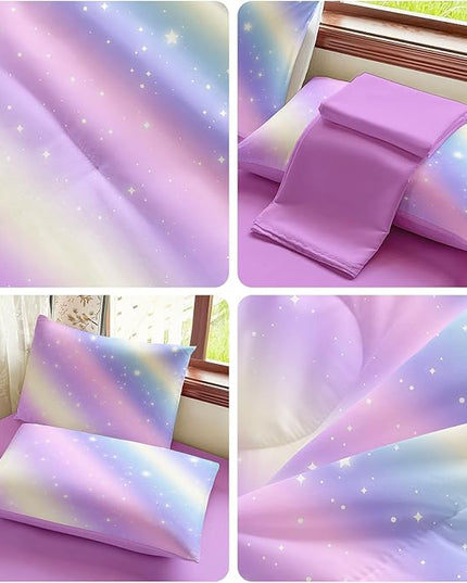 Girls Full Size Bedding Sets Rainbow Bedding – 5 Piece Comforter Set Full, Gradient and Colorful Galaxy Comforter for All-Season – Machine Washable, Durable – Gift Idea for Boys and Girls Room
