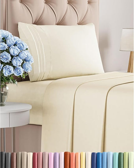 Twin Size 3 Piece Sheet Set - Comfy Breathable & Cooling Bed Sheets Set - Hotel Luxury Bedding for Women, Men, Kids, Teens, Boys & Girls - Deep Pockets, Ultra-Soft, Wrinkle Free - Oeko-Tex - Off White