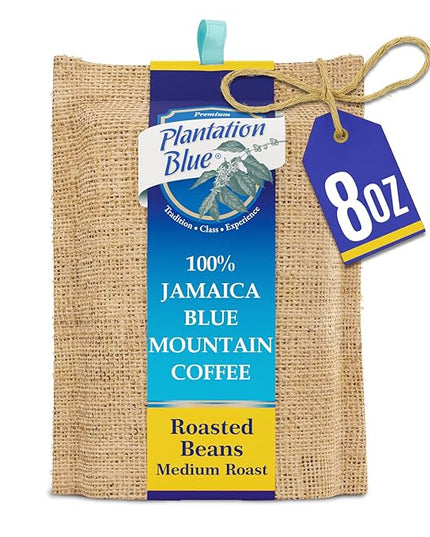 Plantation Blue 100% Blue Mountain Coffee Medium Roast Whole Beans from Jamaica (8oz)