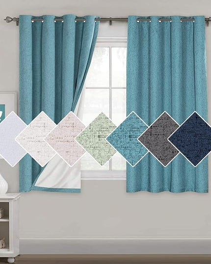 H.VERSAILTEX 100% Blackout Curtains for Bedroom 63 Inches Long Grommet Linen Face Full Light Blocking Curtain Drapes for Living Room Thermal Insulated Linen Look Curtains 2 Panels Set, Teal Blue