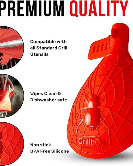 Grillbot Heat Resistant BBQ Heat Shield for Utensils, Protect Hands from Burns, Splatter & Flare-Ups, BPA-Free Silicone, Dishwasher Safe, Universal Fit, Perfect Grill Gift for Men (Red, Bat)