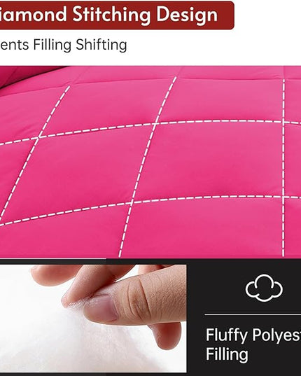 MUXHOMO 7 Pieces King Comforter Set, Reversible Bed in a Bag King Size, All Season Bedding Set with Comforter, Flat Sheet, Fitted Sheet, Pillowcases & Shams, Hot Pink & Baby Pink