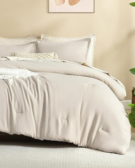 Litanika Comforters Tannish Grey Full Size, 3 Pieces Lightweight Solid Bedding Set & Collections, All Season Fluffy Bed Set (79x90In Comforter & 2 Pillowcases)