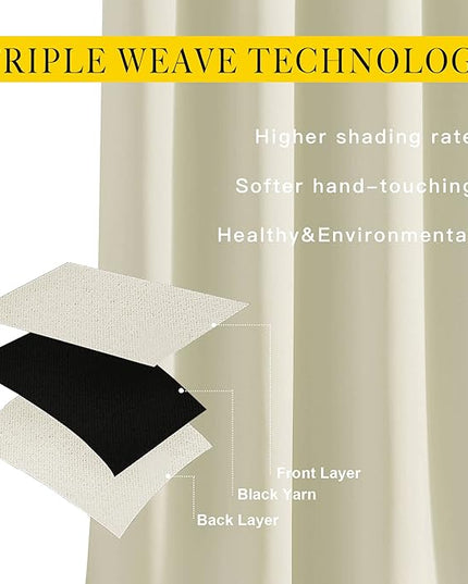 NICETOWN Beige Bedroom Curtains 72 inches Long, Grommet Room Darkening Thermal Insulated Window Treatment Room Darkening for Bedroom/Home Office, 2 Panels, W37 x L72