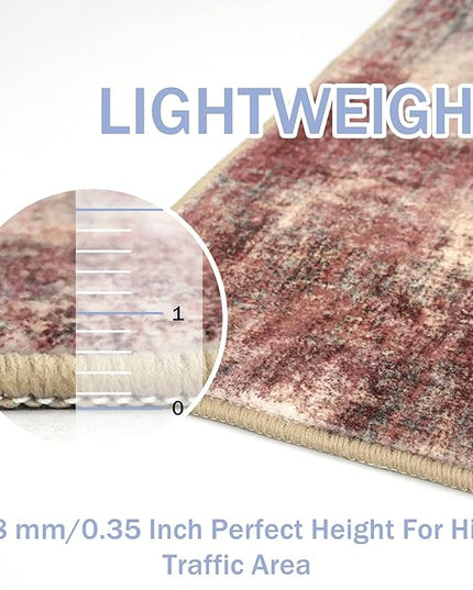 IOHOUZE Small Abstract Area Rug 2x3 Ft Entryway Rugs Washable Door Mat Indoor Entrance, Rubber Backed Throw Rugs, Printed Faux Wool Non Slip Floor Carpet for Foyer Front Door Sink, Red/Multi