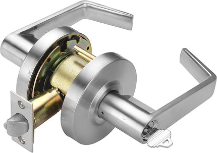 Boomerang Entry w/Clutch Function - ADA Commercial Door Lever Lock - Heavy-Duty Locking Door Handle, Cylindrical Lever Lock, Non-Handed Grade 2, Satin Chrome (US26D), Entrance/Keylock w/Clutch