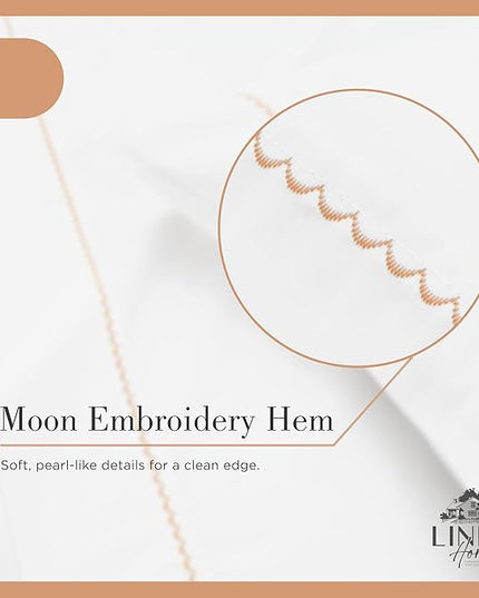 Linen Home 100% Cotton Percale Moon Scallop Hem Pillowcases King Size, Peach, 2 Pieces of Pillow Case, Crisp and Cool Strong Bed Linen, 20 inches X 40 inches
