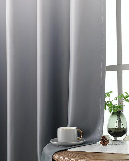 Estelar Textiler Complete Room Darkening Grommet Blackout Curtains for Bedroom, Thermal Insulated Ombre Drapes for Living Room, Steel Grey and Greyish White,52x108 Inches, 2 Panels