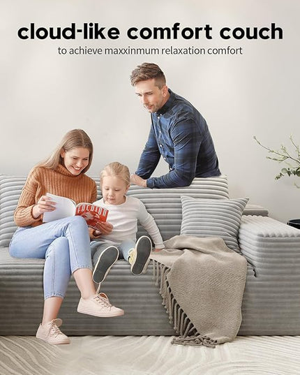 107.5" Cloud Modular Sectional Couch with 1 Ottoman,Modern Minimalist Upholstered Couches, Comfort U Shaped Sofa for Living Room,Deep Seat Corner Couch，No Assembly Required (Grey,Left Facing Chaise)