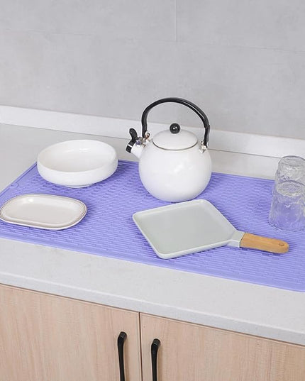Silicone Dish Drying Mat for Multiple Usage,Easy clean,Eco-friendly,Heat-resistant Silicone Mat for Kitchen Counter or Sink,Refrigerator or Drawer Liner Light Purple 4XL 32 inches x 18 inches