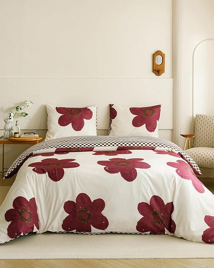 Houseri Burgundy Sunflower Comforter Set Queen Foral Bedding Soft Comfy Comforter Quilts