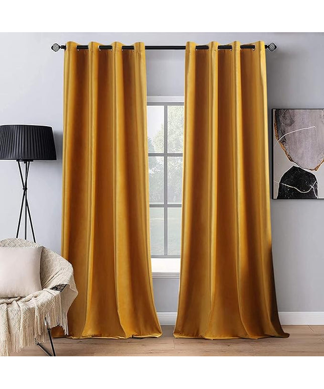 MIULEE 2 Panels Blackout Velvet Curtains Solid Soft Grommet Mustard Yellow Curtains Thermal Insulated Soundproof Room Darkening Black Out Drapes/Panels for Fall Living Room Bedroom 52 x 108 Inch