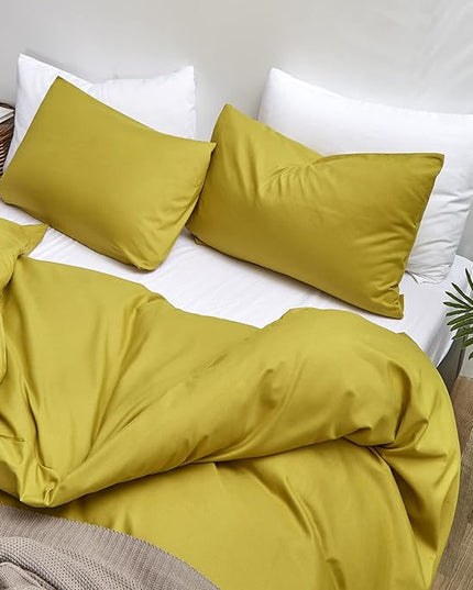 CLOTHKNOW Moss Green Comforter Set California King 3Pcs Yellow Bedding Comforter Sets Solid Comforter and 2 x Pillowcases