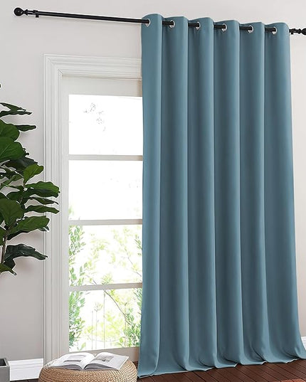 NICETOWN Blackout Sliding Glass Door Curtains, Room Darkening Thermal Insulated Curtains for Living Room Bedroom, Extra Wide Window Drapes, 1 Panel, W80 x L118, Smoky Blue