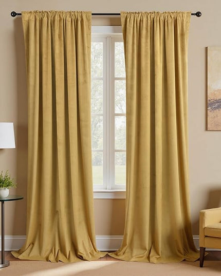 Gold Velvet Curtains 84 Inches Long Luxury Christmas Curtain for Living Room,Semi Black Out Blackout Holiday Curtain Drapes 84 Inch Length 2 Panels Set,Cortinas De Navidad Doradas Para Sala Navideñas
