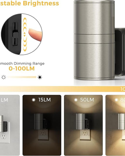 L LOHAS LED Night Light, Dimmable Night Lights Plug into Wall, Metal-Shade Nightlight for Adults, Automatic Nightlights, Light Sensor,Soft White 3000K, Nightlight Plug in for Hallway Bedroom [2 Pack]