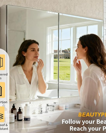 BEAUTYPEAK 40 x 26 Inch Medicine Cabinet with Mirror, Wall Mounted Bathroom Mirror Cabinet, Medicine Cabinet Mirror with Storage & Adjustable Shelves