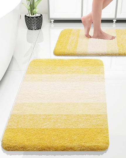 OLANLY Bathroom Rug Set 2 Piece, Soft Absorbent Microfiber Bath Rug Set, Non-Slip, Machine Wash Dry, Plush Shaggy Bath Mats for Bathroom (30"x20"+24"x16", Yellow)