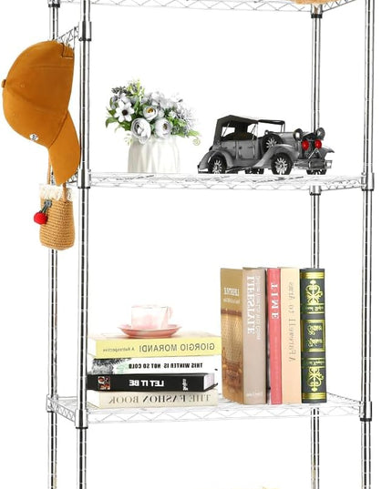 Himimi 5-Tier Storage Shelf Wire Shelving Unit on Wheels Heavy Duty Metal Shelves Adjustable Steel Rack Organization for Kitchen Garage Basement, Silver