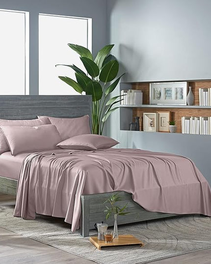Pure Bamboo Twin XL Sheets, Genuine 100% Organic Viscose Derived from Bamboo Bed Sheet Set, Luxuriously Soft & Cooling, Double Stitching, 2 Year Quality Promise (Twin XL, Dusty Pink)