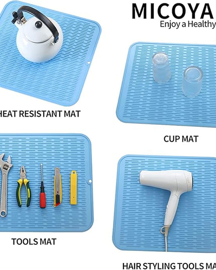Silicone Dish Drying Mat for Multiple Usage,Easy clean,Eco-friendly,Heat-resistant Silicone Mat for Kitchen Counter or Sink,Refrigerator or Drawer Liner Light Blue XL 18 inches x 16 inches