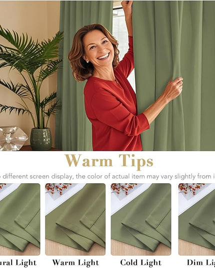 H.VERSAILTEX Blackout Curtains for Living Room Thermal Insulated Window Treatment Panels Room Darkening Blackout Drapes Back Tab/Rod Pocket Bedroom Draperies, 52 x 84 Inch, Sage, 2 Panels