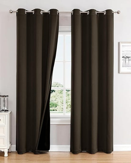 ChrisDowa 100% Blackout Curtains 72 inch Long for Bedroom with Black Liner, 2 Thick Layers Total Blackout Thermal Insulated Grommet Window Curtains 2 Panels Set (Brown, 42 x 72 Inch)