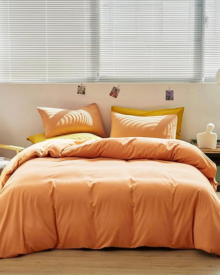 Luxlovery Peach Comforter Set Queen Peachy Pink Bedding Comforter Set Orange Pink Modern Solid Light Orange Blanket Quilts Candy Color 3 Piece Bedding Set for Queen Bed