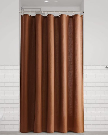 Naturoom Rustic Brown 54 Inch Shower Curtain - Stall Narrow Half Linen Ultra Thick Fabric Shower Curtain Set with Hooks, Boho Farmhouse Rustic RV Camper Bath Curtains for Bathroom, 54x78