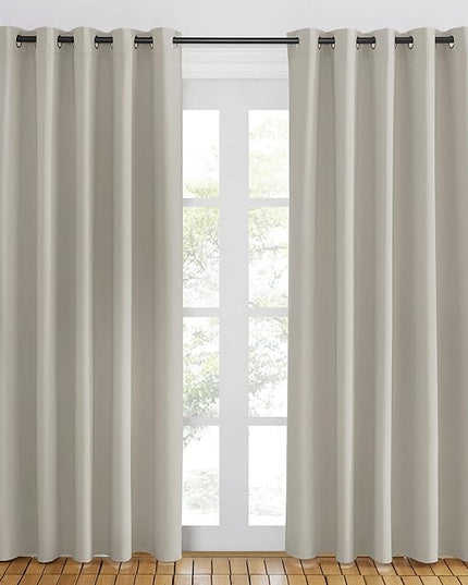 NICETOWN Blackout Natural Curtain for Living Room - Grommet Thermal Insulated Solid Room Darkening Thermal Curtain Drape Sound Reducing for Bedroom/Living Room (1 Panel, W66 x L84)