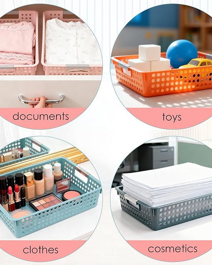 4 Pack Classroom Paper Trays, Turn in trays Classroom, Colorful Storage Bin Basket, Plastic Storage Baskets with Handles, Paper Trays for Classroom Organization, Library, Drawers, Office