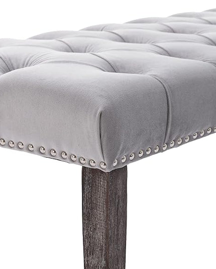 KCC Button-Tufted Ottoman Bench, Upholstered Bedroom Benches Velvet Footrest Stool Accent Bench for Entryway Dining Room Living Room Bedroom End of Bed, Gray