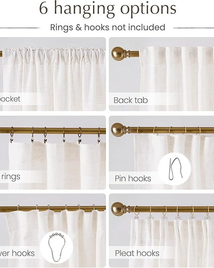 NICETOWN Natural Thick Linen Blend (230GSM) Bathroom Curtains 45 inches Long, 3 Hanging Options Privacy Upmarket Window Treatments Light Filtering for Farmhouse, W29 x L45, 2 Panels