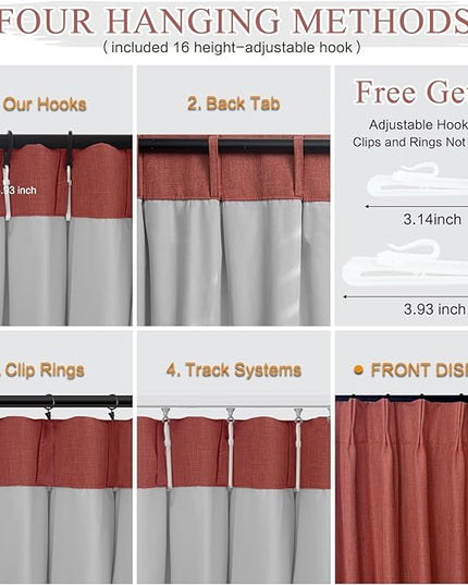 YZ HOME Terracotta Linen 100% Blackout Pinch Pleated Curtains 108 Inches Long 2 Pages for Living Room Back Tab Thermal Insulated Black Out Drapes Living Room High Ceiling Length 9 Ft