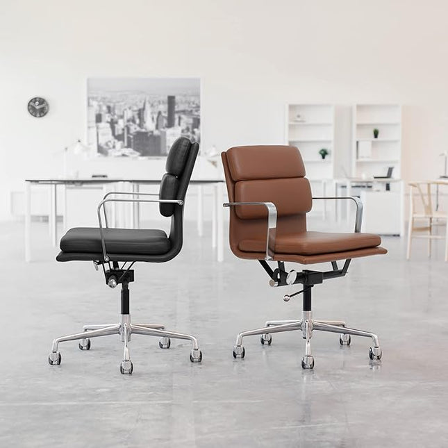 Laura Davidson Furniture SOHO II Padded Management Office Chair - Mid Back Desk Chair with Arm Rest, Swivel & Cushion Availability, Made of Poly-Cotton Fabric, Grey Fabric, Computer Chair