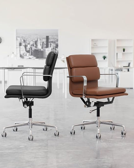 Laura Davidson Furniture SOHO II Padded Management Office Chair - Mid Back Desk Chair with Arm Rest, Swivel & Cushion Availability, Made of Poly-Cotton Fabric, Dark Blue Fabric, Computer Chair