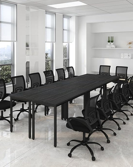Bonzy Home 12FT Conference Table Chairs Set, 6PCS Tables & 14PCS Ergonomic Office Chairs, Meeting Room Conference Room Table with Chairs Set for 14 People, 142"x47"x30", Black